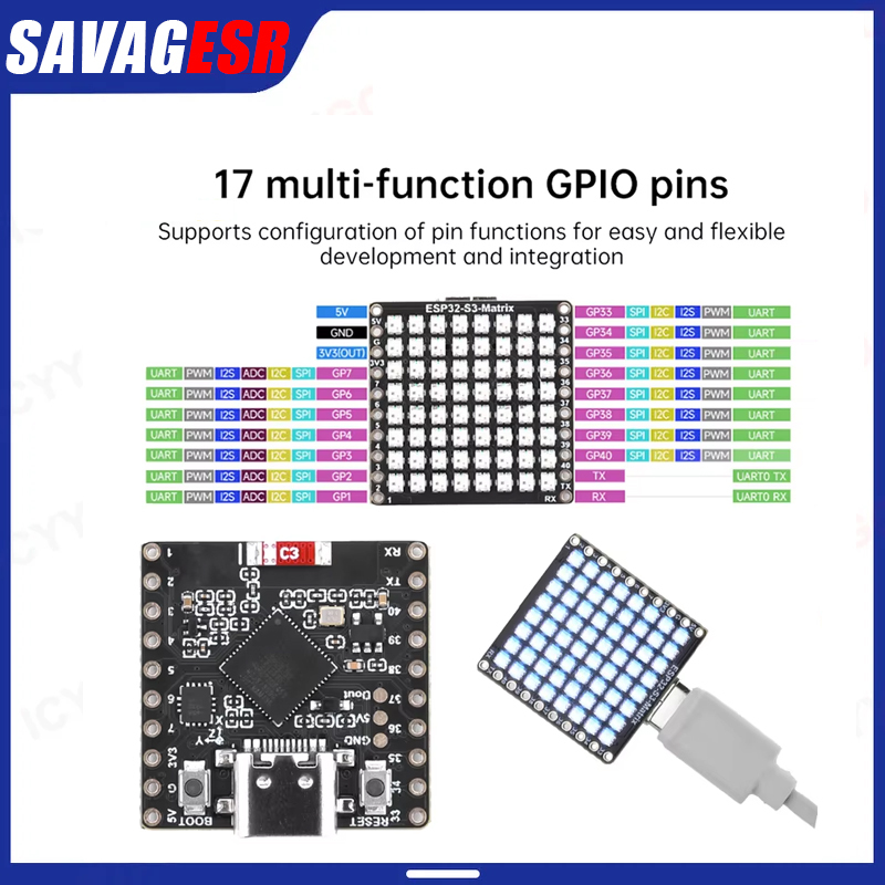 Rgb Led Matrix 8X8 - Placa de Desarrollo Mini ESP32-S3 Matrix